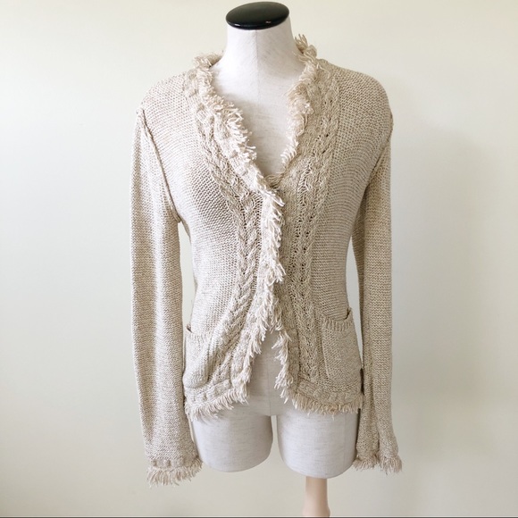 J. McLaughlin Sweaters - J.McLaughlin gold metallic fringe cardigan sweater